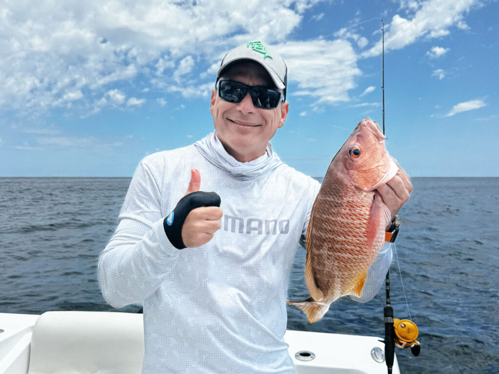 A nice snapper caught during a La Paz fishing trip, showing the steady bottom fishing action available in the Sea of Cortez.